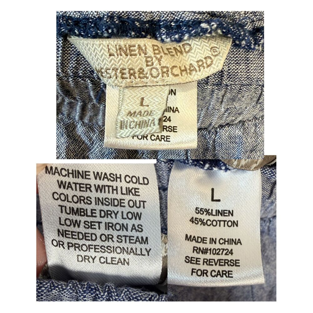 Hester & Orchard Linen Blend Blue High Rise Cropped Wide Leg Pull On Pants Sz L - Picture 4 of 4